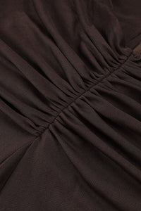 Turtleneck Cut-Out Ruched Mesh Maxi Dress