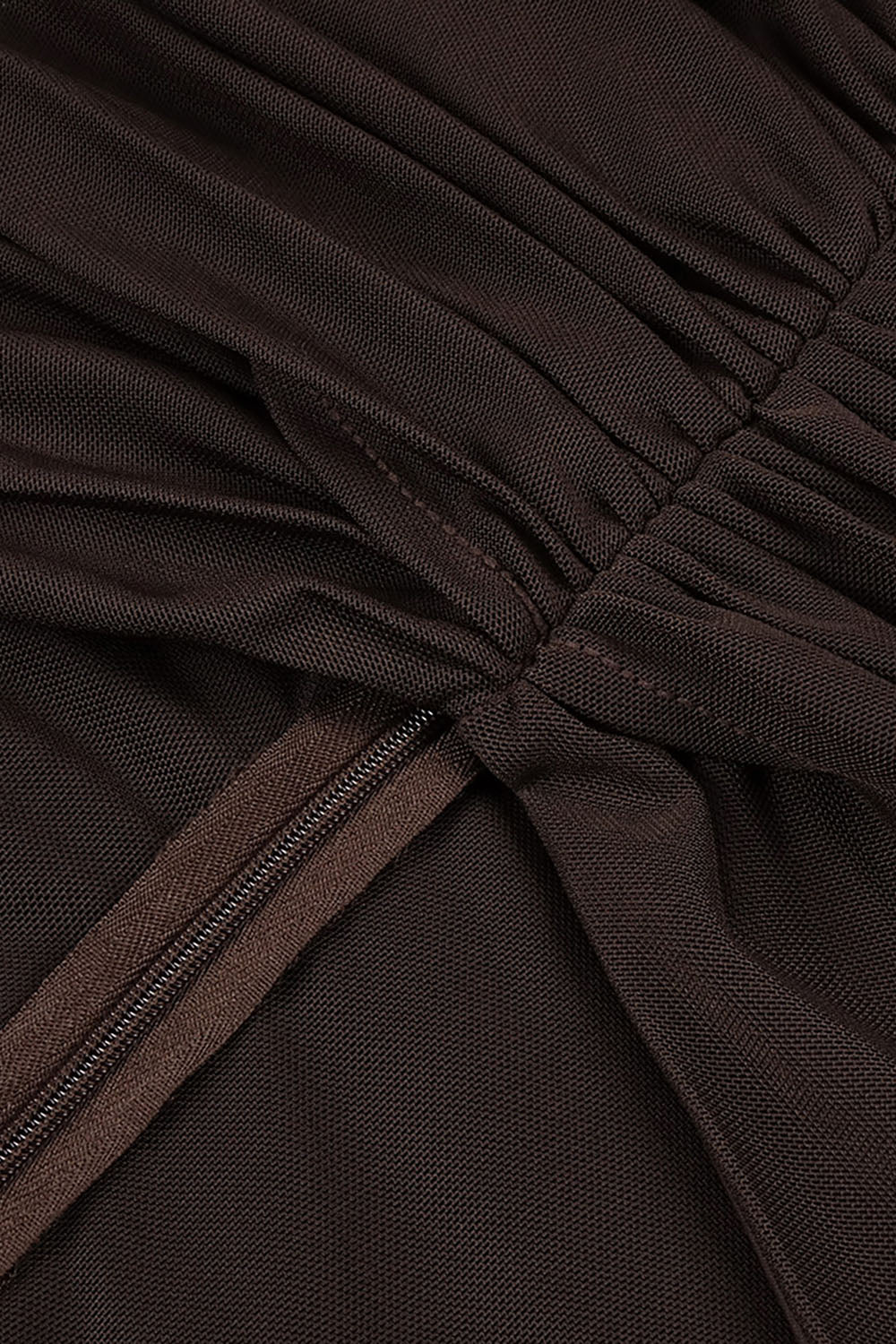 Turtleneck Cut-Out Ruched Mesh Maxi Dress