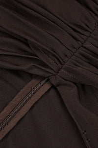 Turtleneck Cut-Out Ruched Mesh Maxi Dress