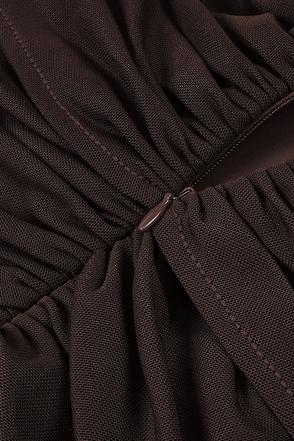 Turtleneck Cut-Out Ruched Mesh Maxi Dress