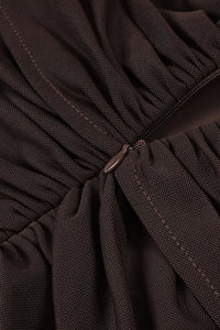 Turtleneck Cut-Out Ruched Mesh Maxi Dress