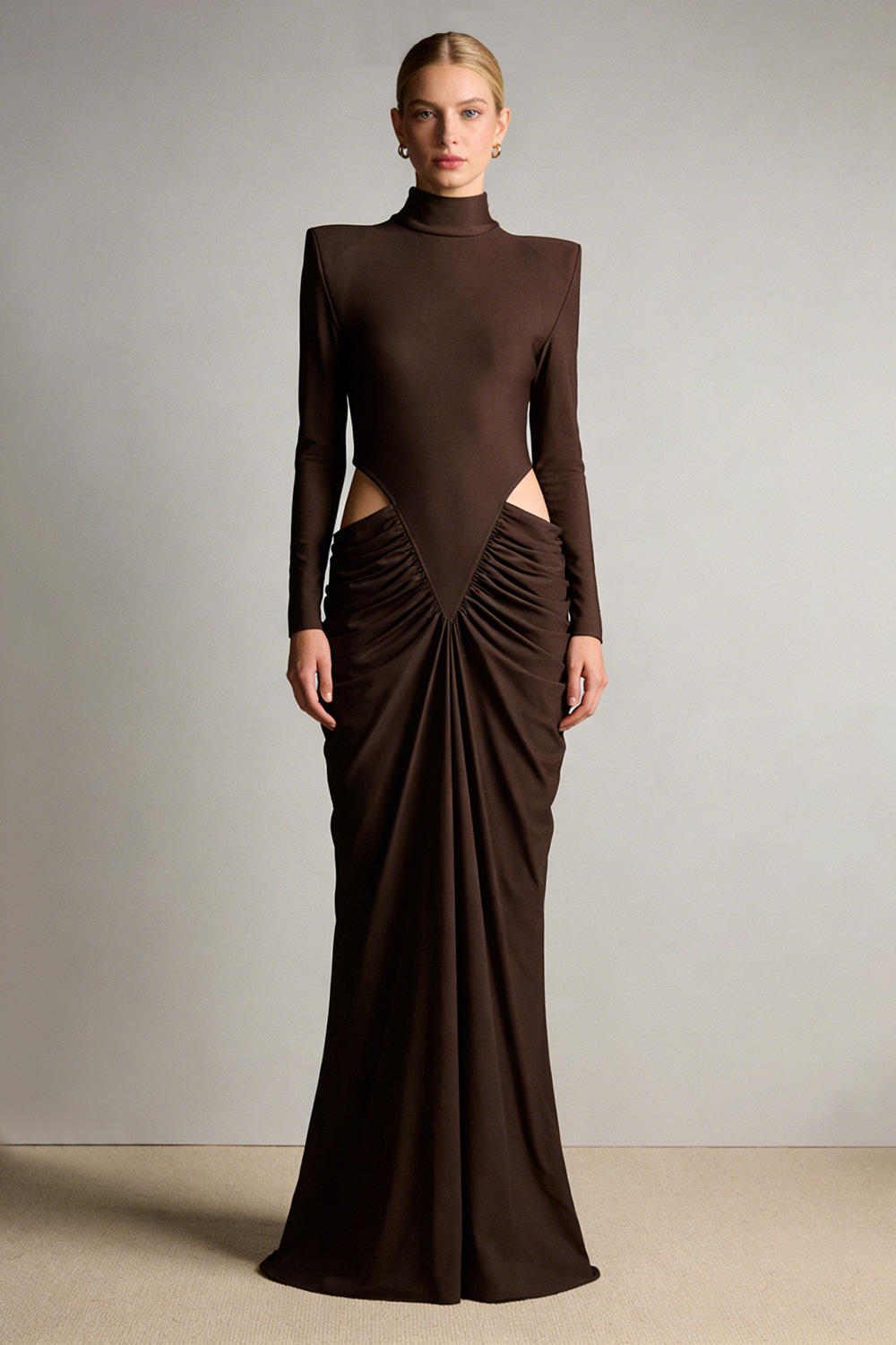 Turtleneck Long Sleeve Cutout Maxi Dress