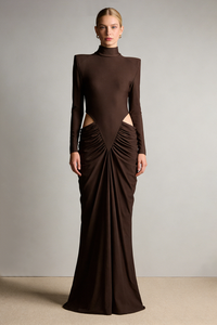 Turtleneck Long Sleeve Cutout Maxi Dress