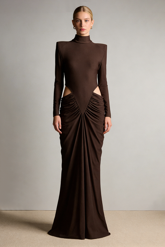 Turtleneck Long Sleeve Cutout Maxi Dress