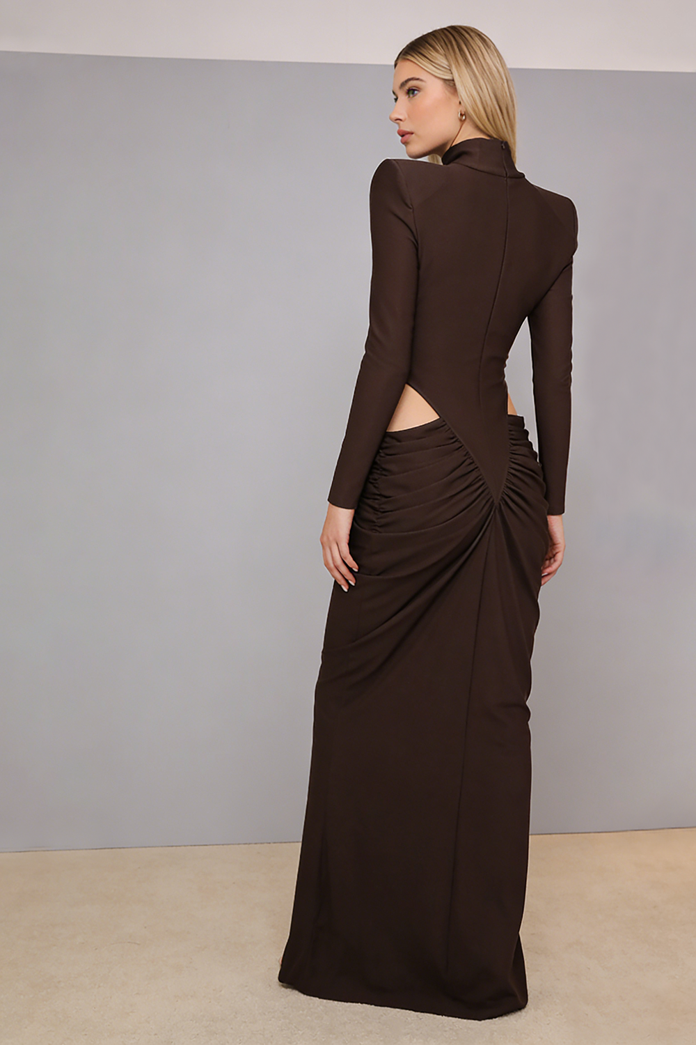 Turtleneck Long Sleeve Cutout Maxi Dress