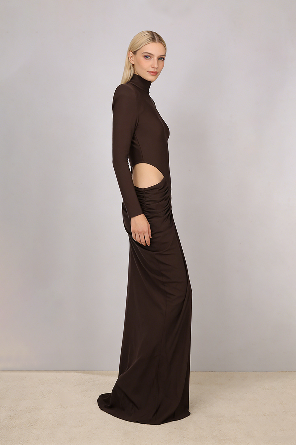 Turtleneck Long Sleeve Cutout Maxi Dress