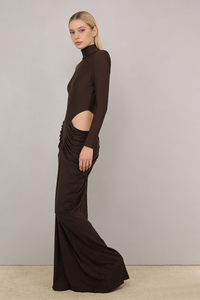 Turtleneck Long Sleeve Cutout Maxi Dress