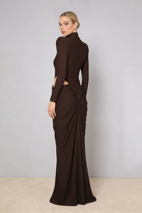 Turtleneck Long Sleeve Cutout Maxi Dress