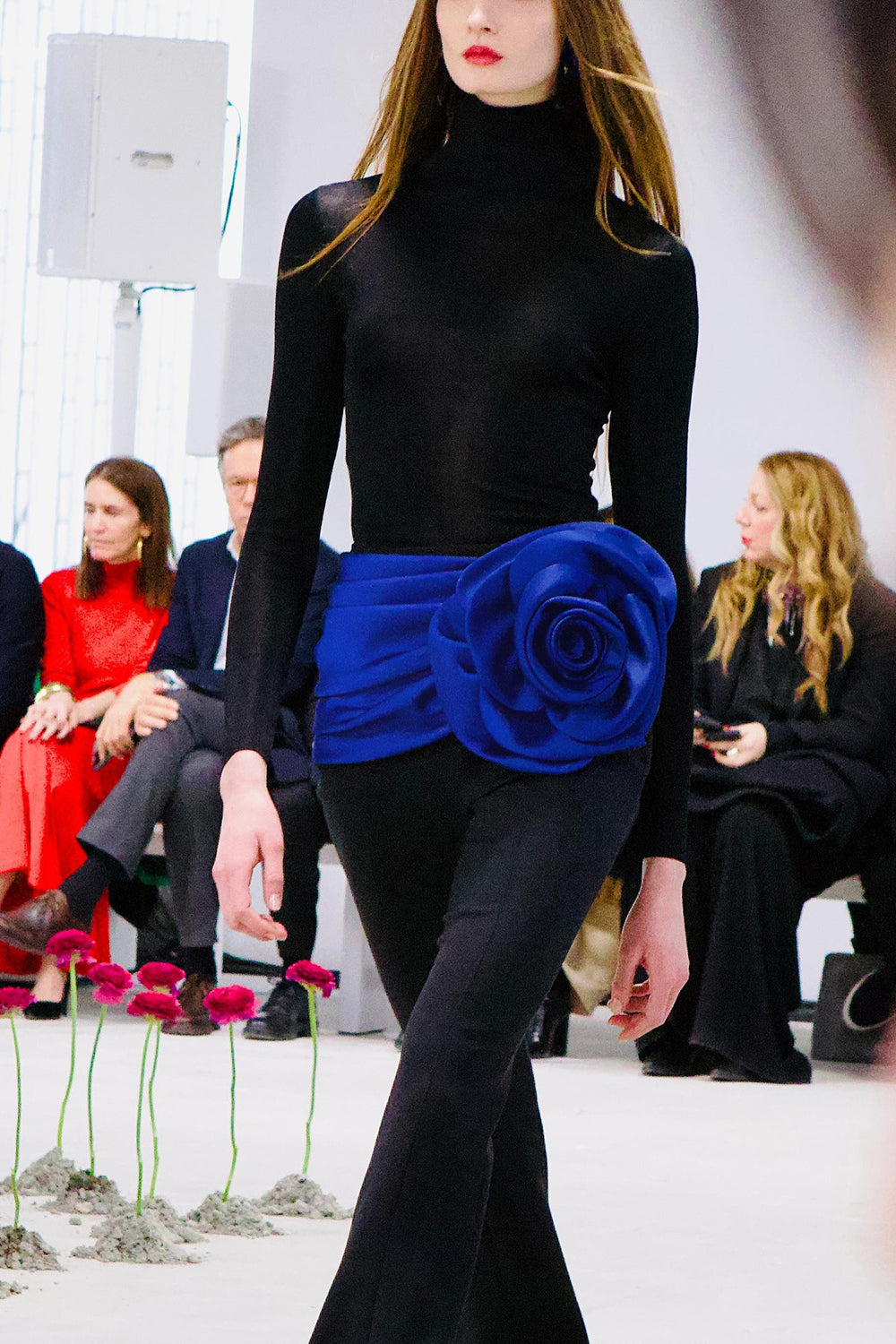 Turtleneck long-sleeve Sweater Draped Rosette Bootcut Pants