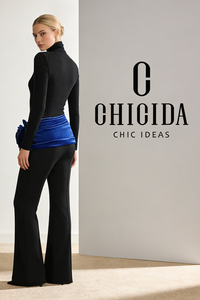 Turtleneck long-sleeve Sweater Draped Rosette Bootcut Pants