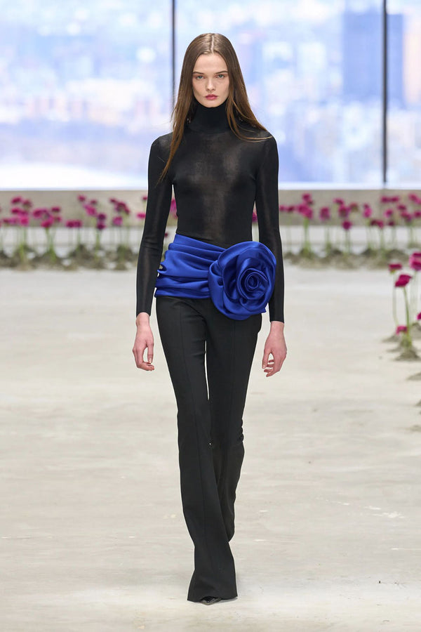 Turtleneck long-sleeve Sweater Draped Rosette Bootcut Pants