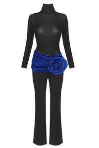 Turtleneck long-sleeve Sweater Draped Rosette Bootcut Pants