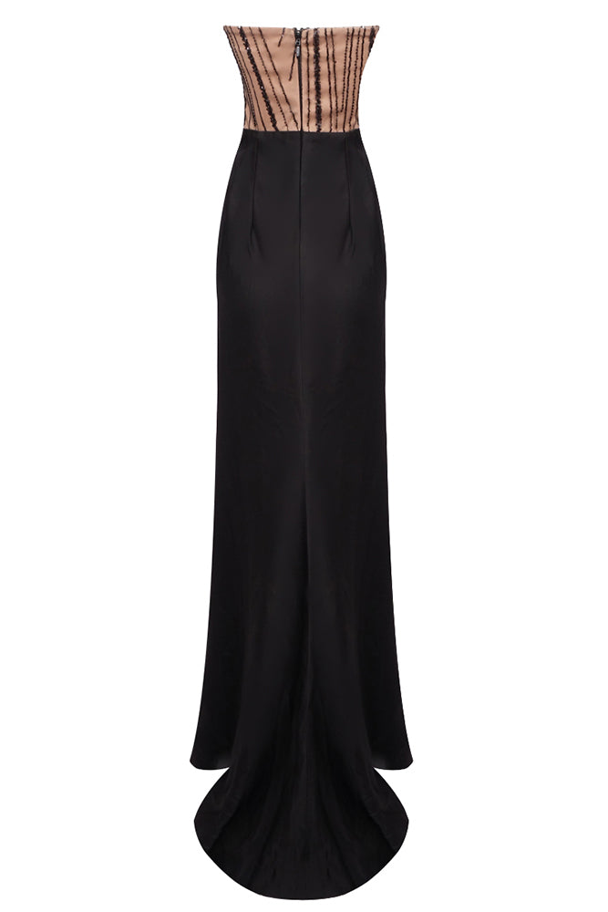 V-Neck Beaded Slit Gown