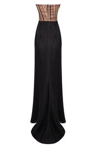 V-Neck Beaded Slit Gown