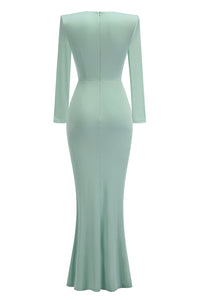 V-Neck Long Sleeve Maxi Dress in Green