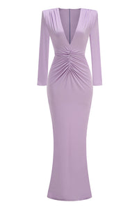 V-Neck Long Sleeve Maxi Dress in Lavender