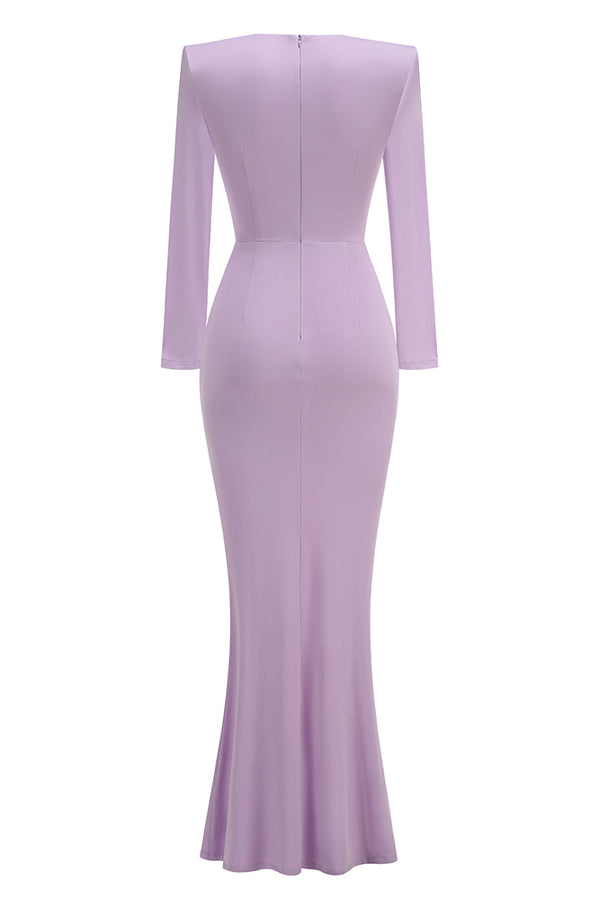 V-Neck Long Sleeve Maxi Dress in Lavender