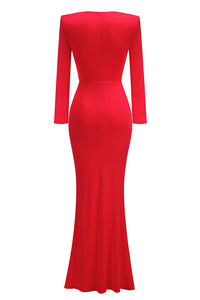 V-Neck Long Sleeve Maxi Dress in Red