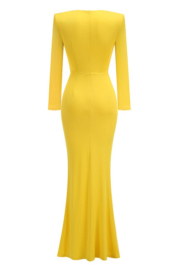 V-Neck Long Sleeve Maxi Dress in Yellow