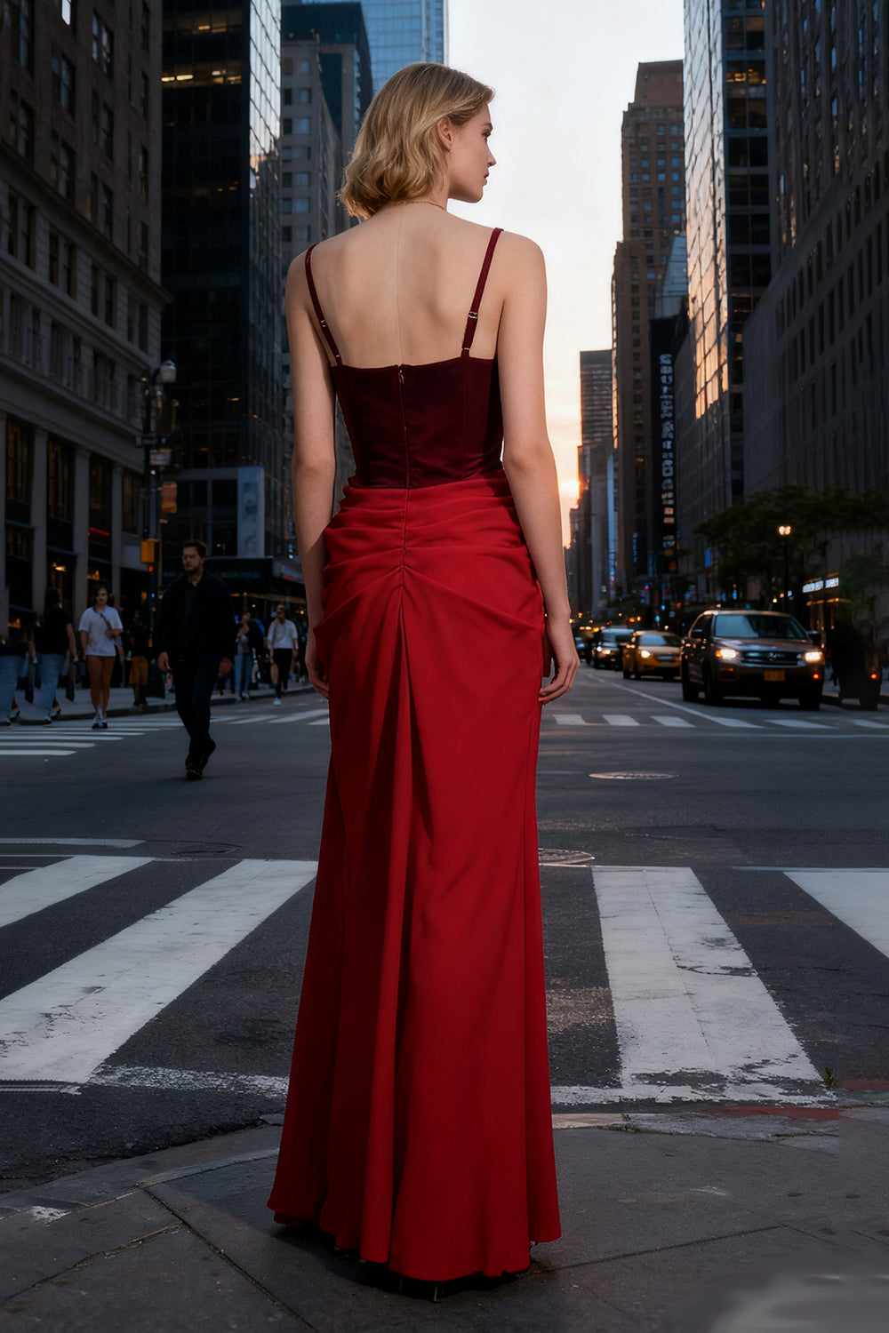 V-neck Ruched Flared Gown