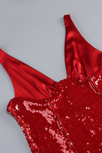 V-neck Sequined Sweep Train Gown