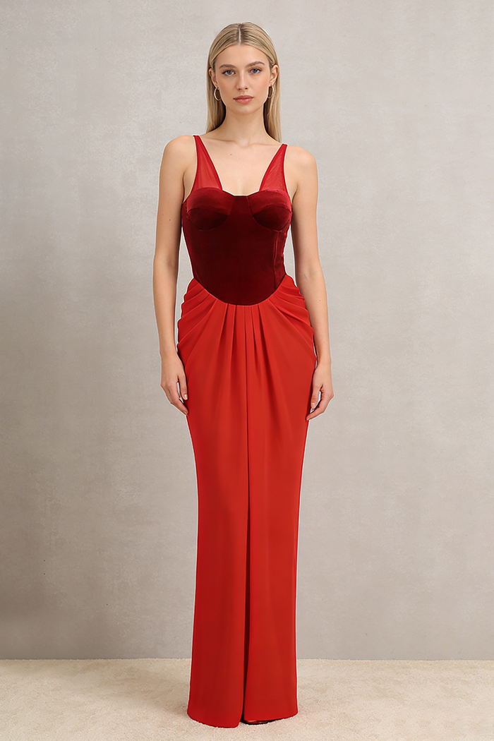 V-neck Ruched Flared Gown