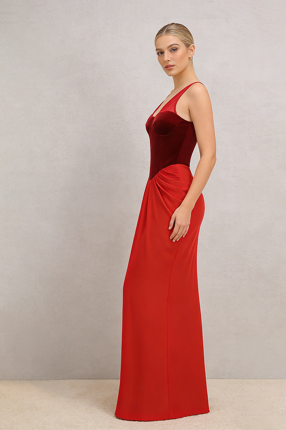 V-neck Ruched Flared Gown