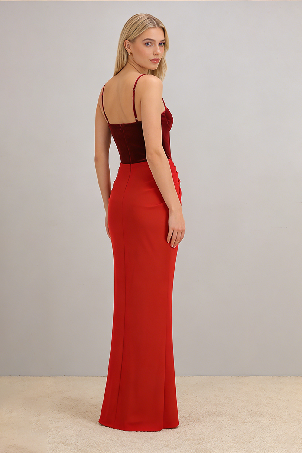 V-neck Ruched Flared Gown