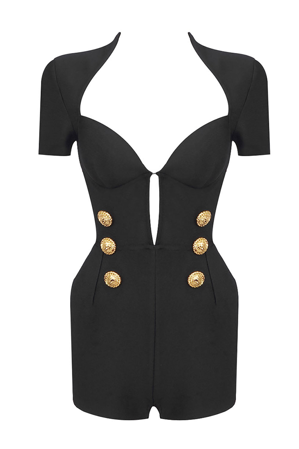 V Neck Bandage Buttoned Playsuits