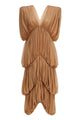 V Neck Draped Maxi Dress in Nude