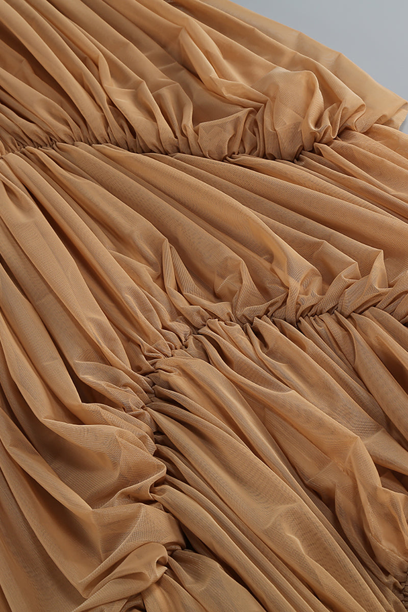 V Neck Draped Maxi Dress in Nude