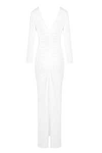 V Neck Flower Ruched Long Dress