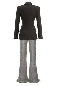 V Neck Long Sleeve Blazer & Crystal Embellished Flare Trousers