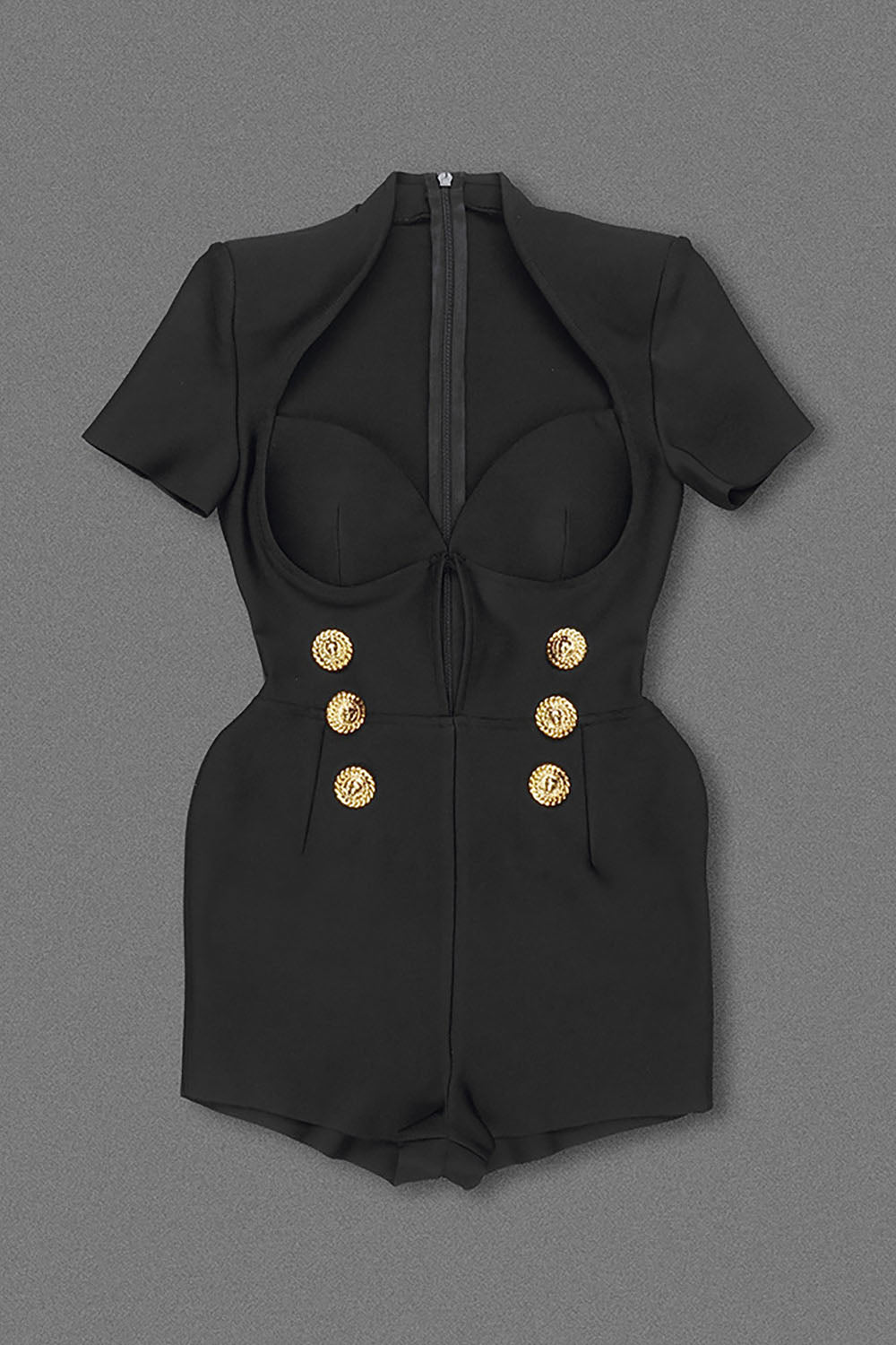 V Neck Bandage Buttoned Playsuits