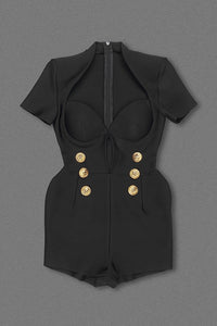 V Neck Bandage Buttoned Playsuits