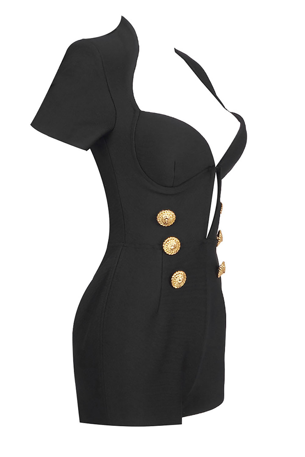 V Neck Bandage Buttoned Playsuits