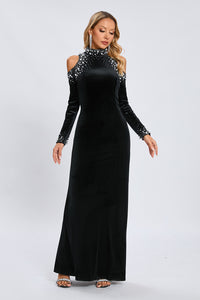 Cut Out Crystal Velvet Maxi Dress