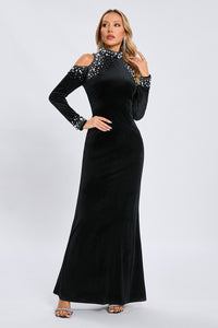 Cut Out Crystal Velvet Maxi Dress