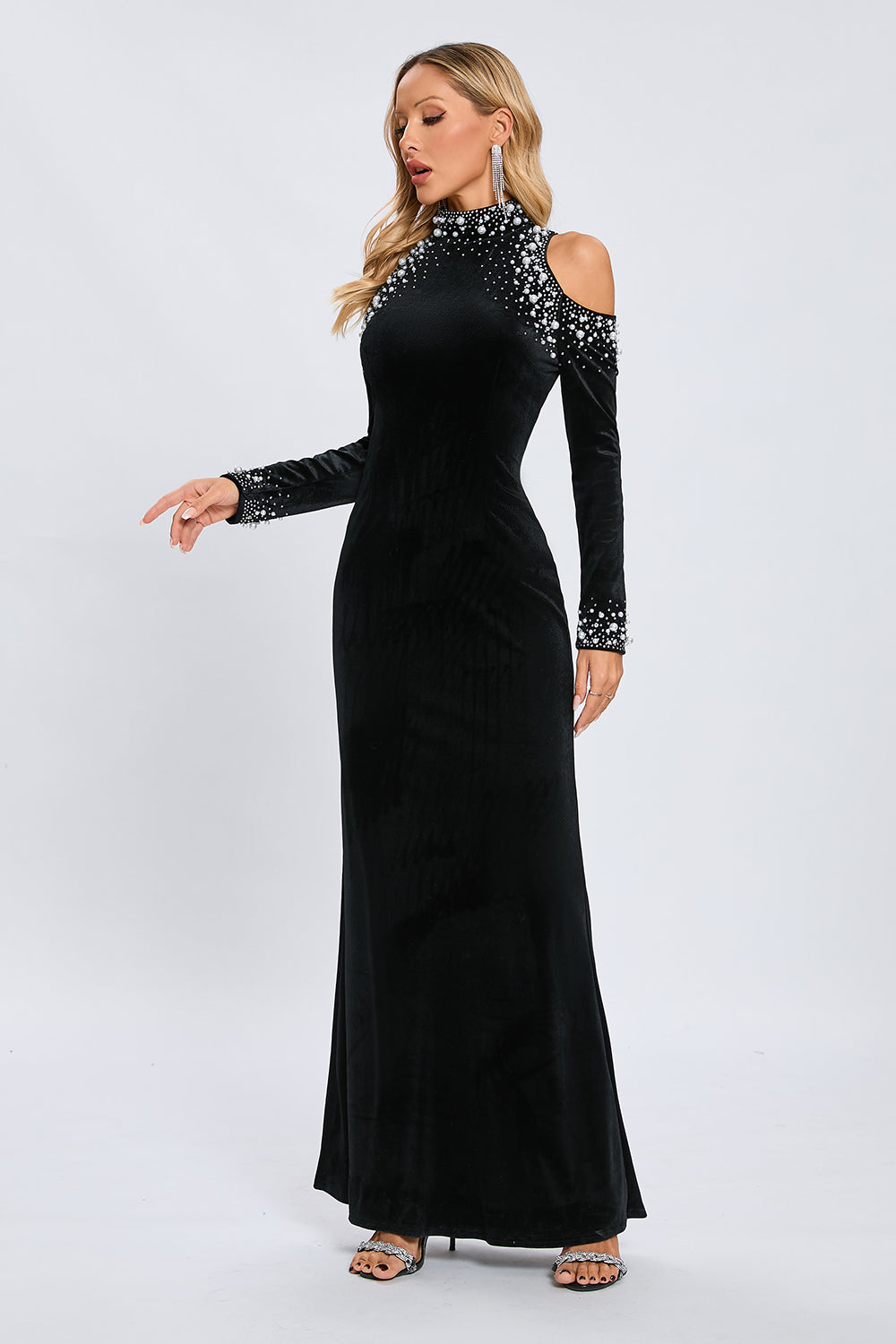 Cut Out Crystal Velvet Maxi Dress