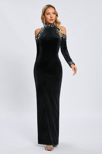 Cut Out Crystal Velvet Maxi Dress