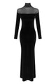 Velvet Mesh-insert Maxi Dress