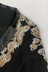 Vintage-inspired Embroidered Blazer high-waisted flared Pantsuit