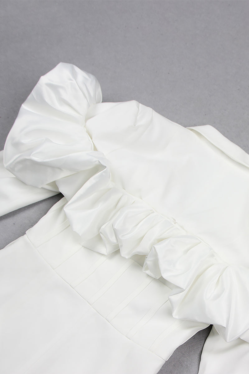 White Deep V Blazer Dress