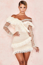 White Lace Frill Mini Bandage Dress - Chicida
