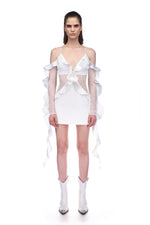 White Lace Panelled Ruffle Mini Dress