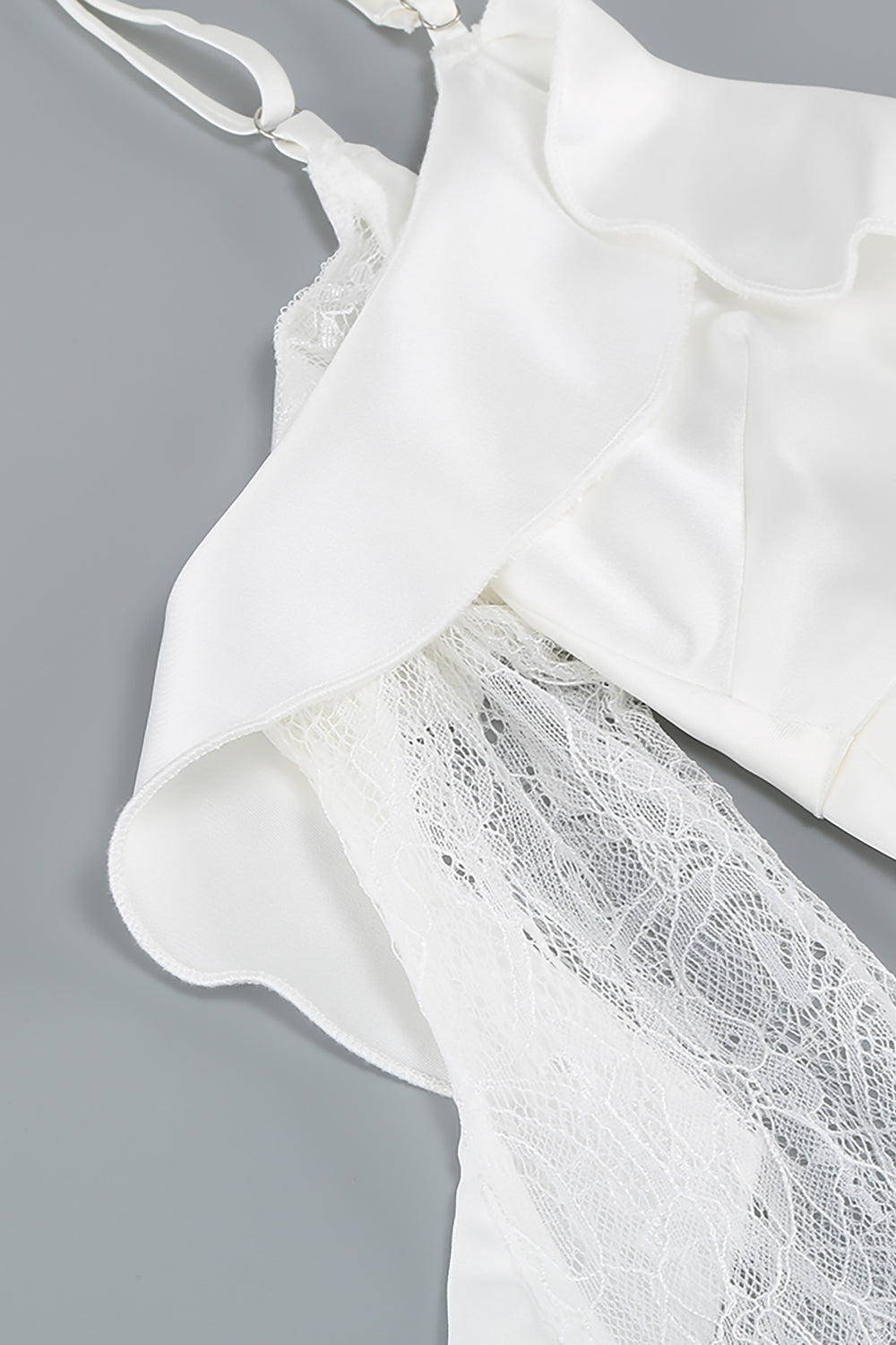 White Lace Panelled Ruffle Mini Dress CHICIDA White Lace Panelled Ruffle Mini Dress CHICIDA