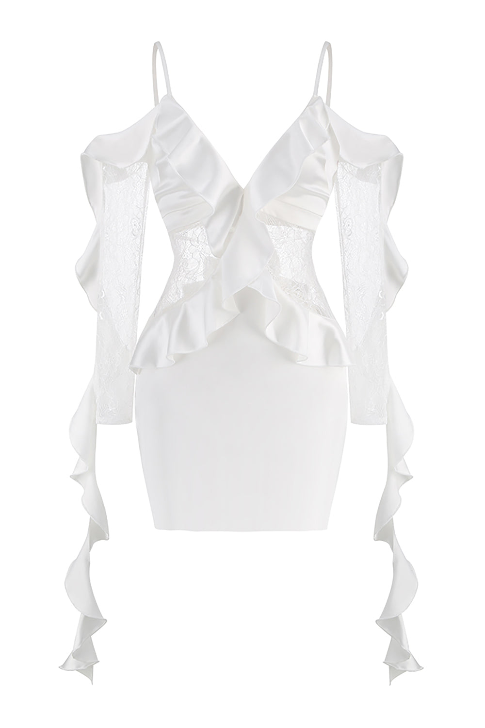 farfetch mini dress White Lace Panelled Ruffle Mini Dress – CHICIDA
