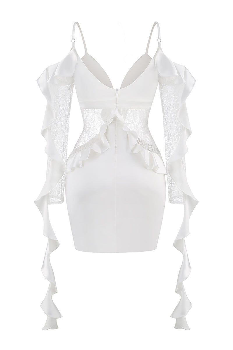 White Lace Panelled Ruffle Mini Dress