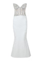 White Strapless Crystal Corset Satin Dress