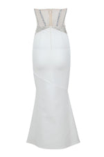 White Strapless Crystal Corset Satin Gown